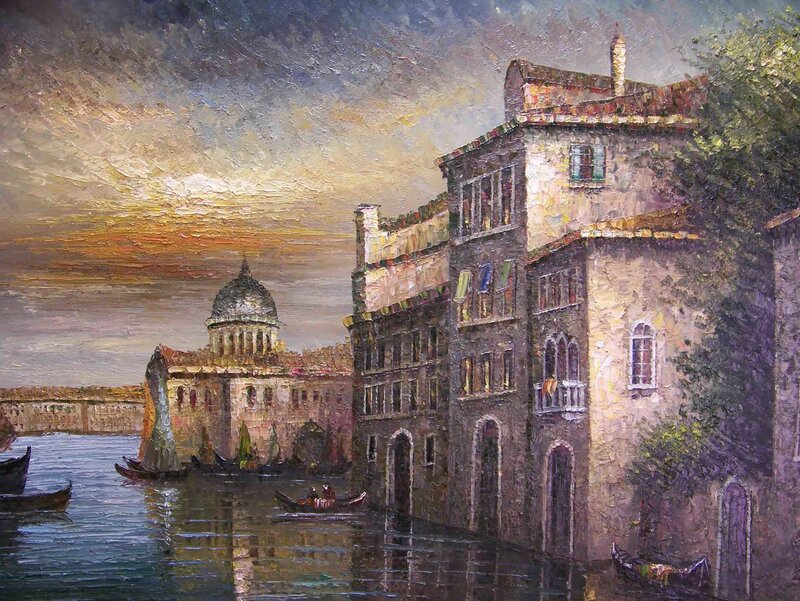 Venetian Canal Scene — Blue, Serene, Sunset