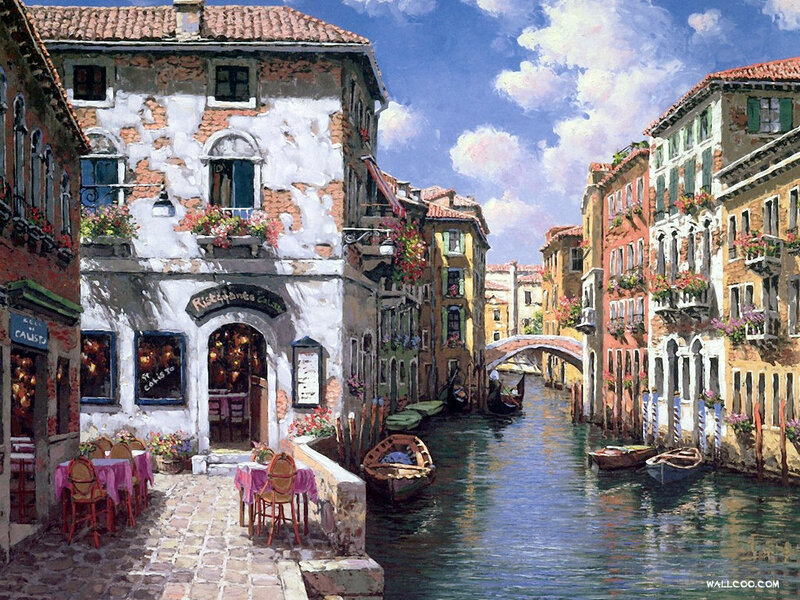 Venetian Canal Scene — Blue, Serene