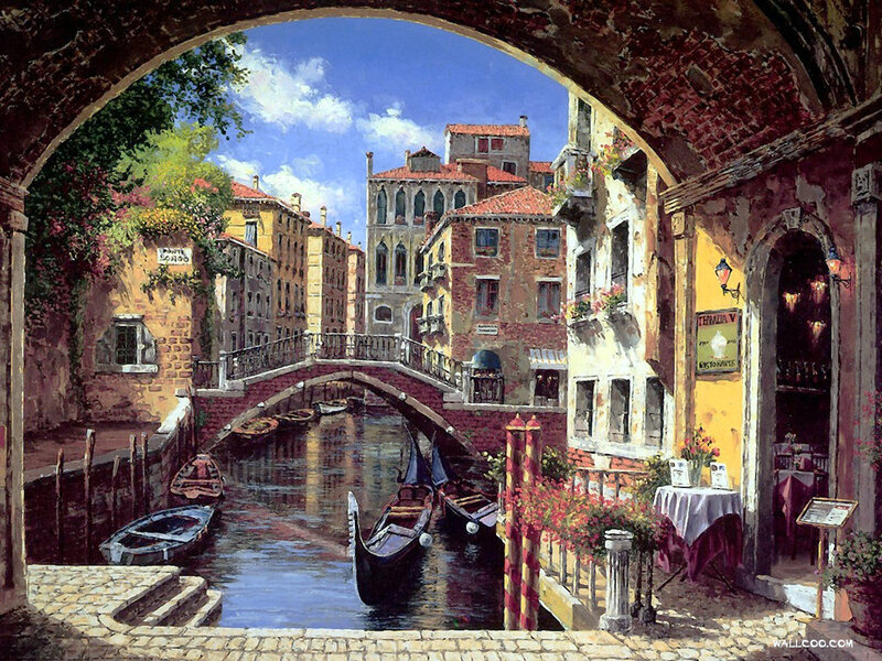 Venetian Canal Scene — Blue