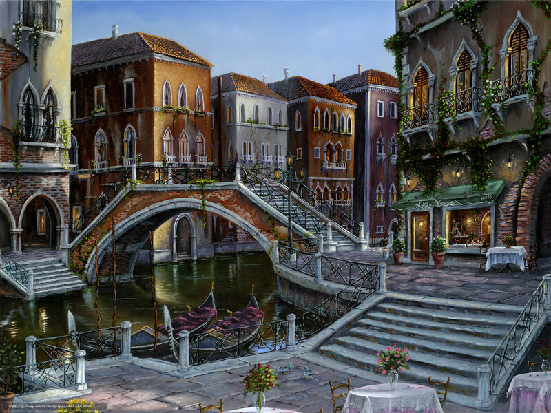 Venetian Canal Scene — Brown, Serene, Afternoon, Painting