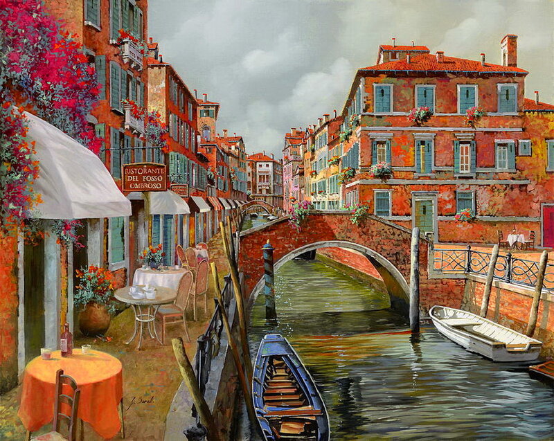 Venetian Canal Scene — Red, Serene, Afternoon