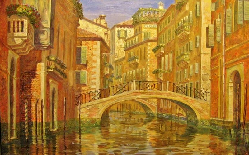 Venetian Canal Scene — Yellow, Serene, Afternoon