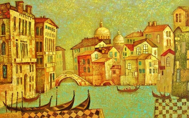 Venetian Canal Scene — Yellow, Serene