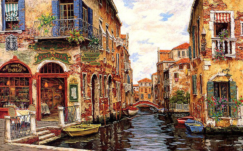 Venetian Canal Scene — Yellow
