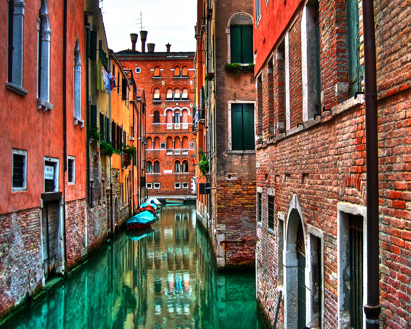 Venetian canal with colorful buildings