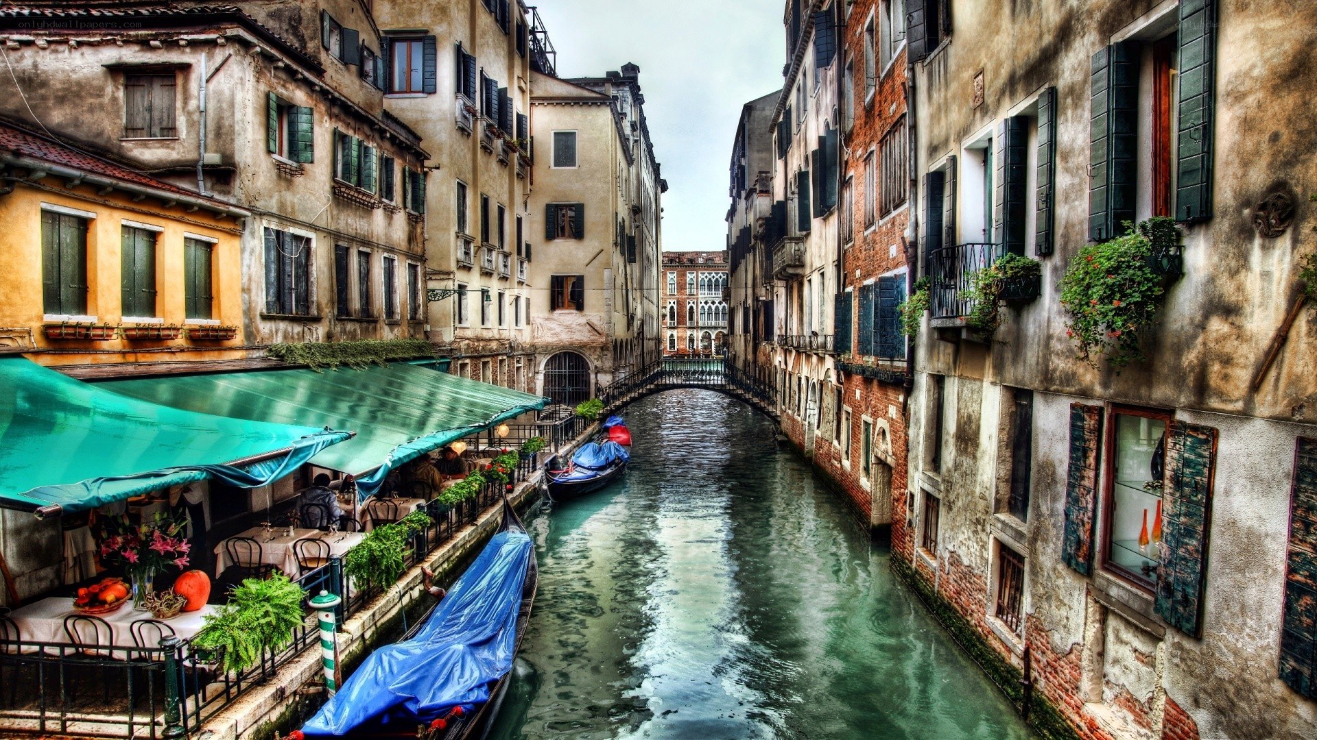 Venetian canal with gondolas