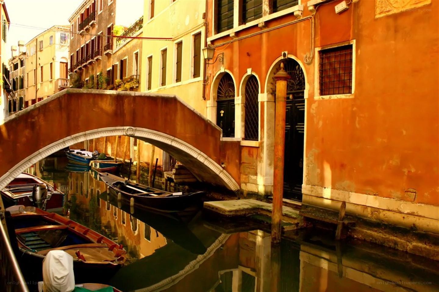 Venetian canal with gondolas