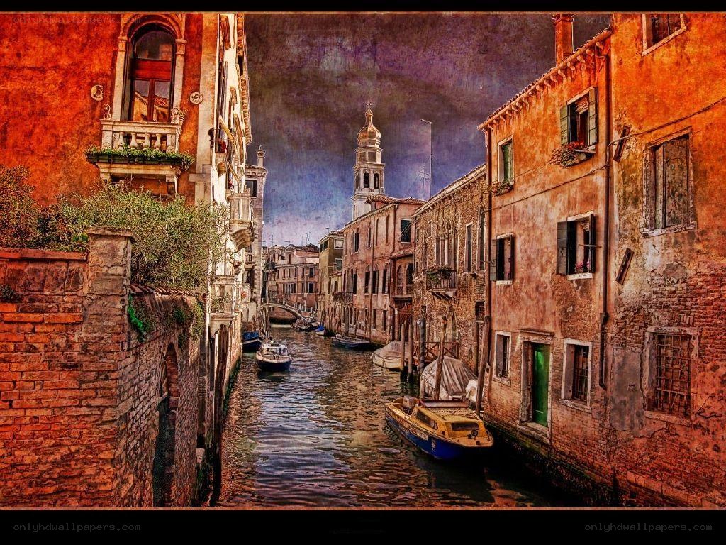 Venetian canal with gondolas