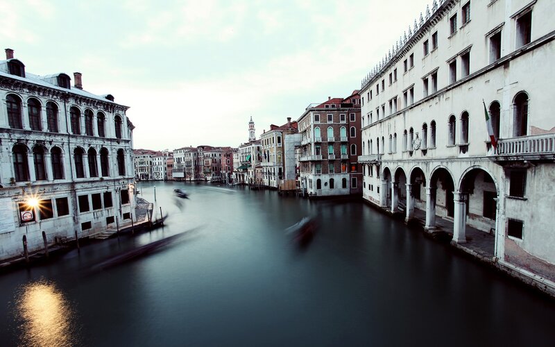 Venetian Canal with Gondolas — Gray