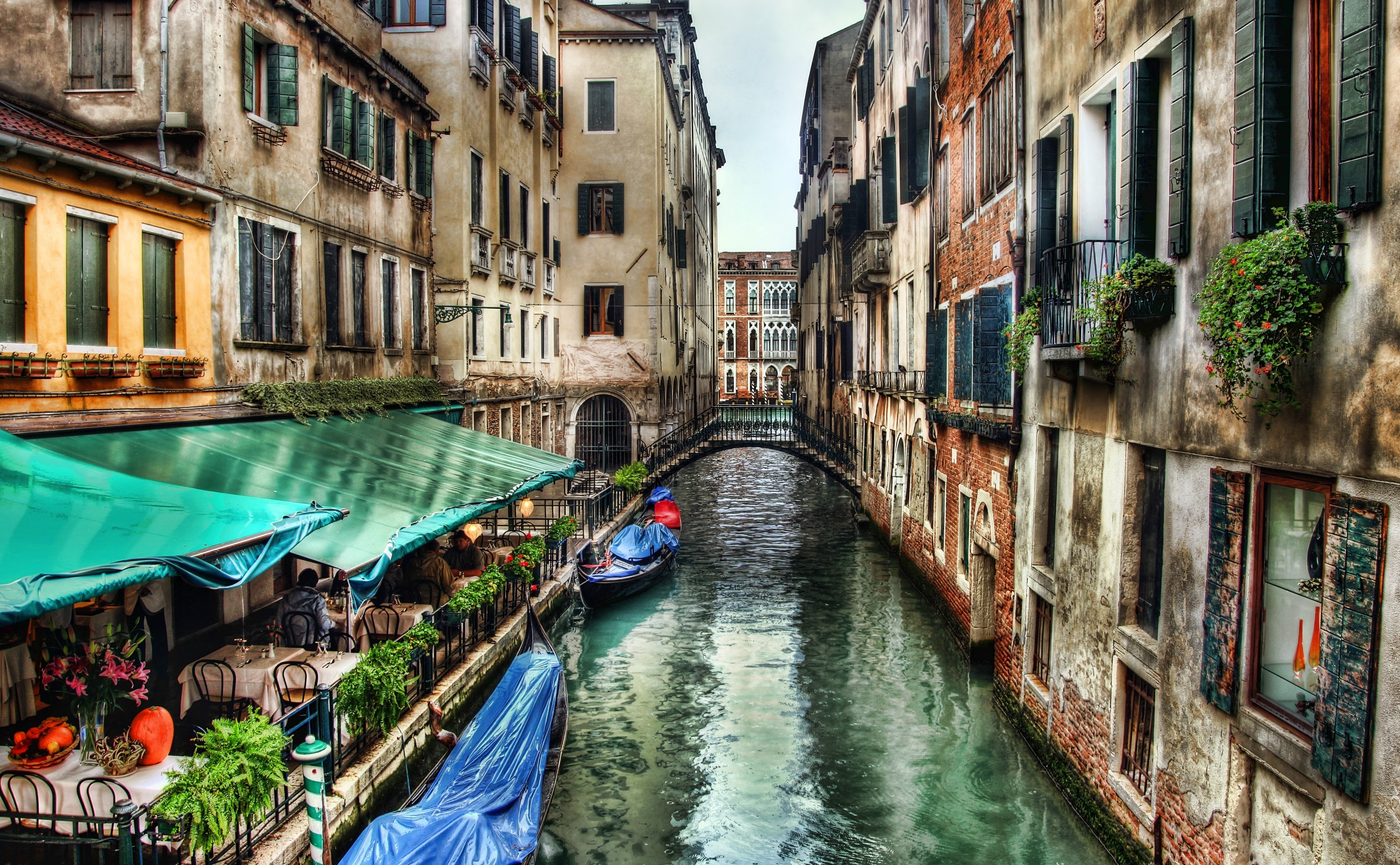 Venetian canal with gondolas