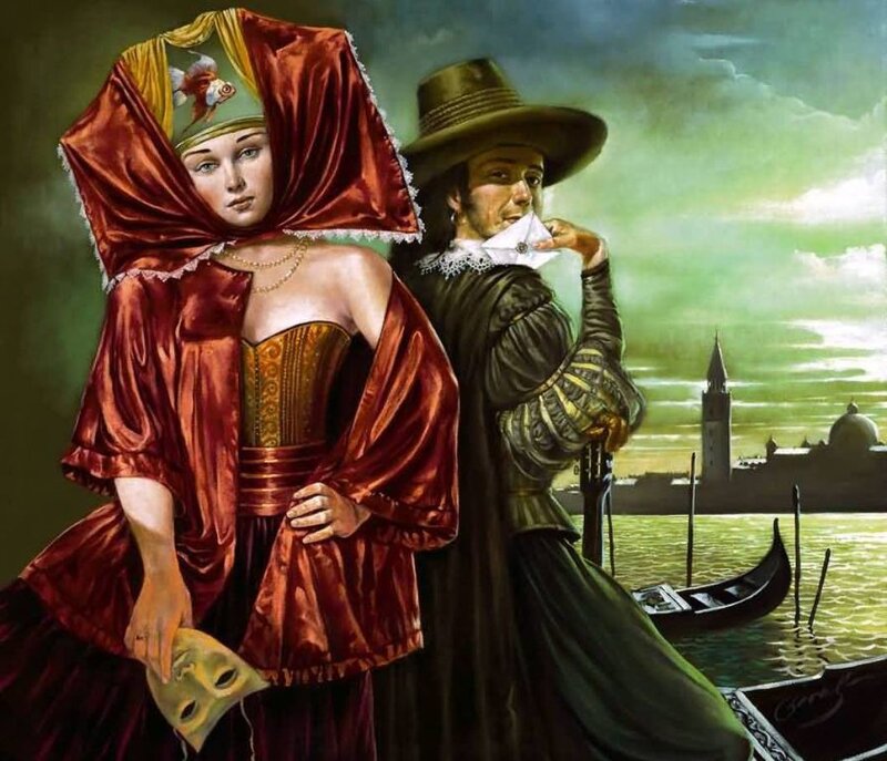Venetian couple in masks