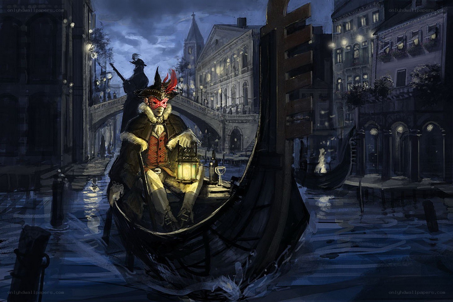 Venetian gondola at night