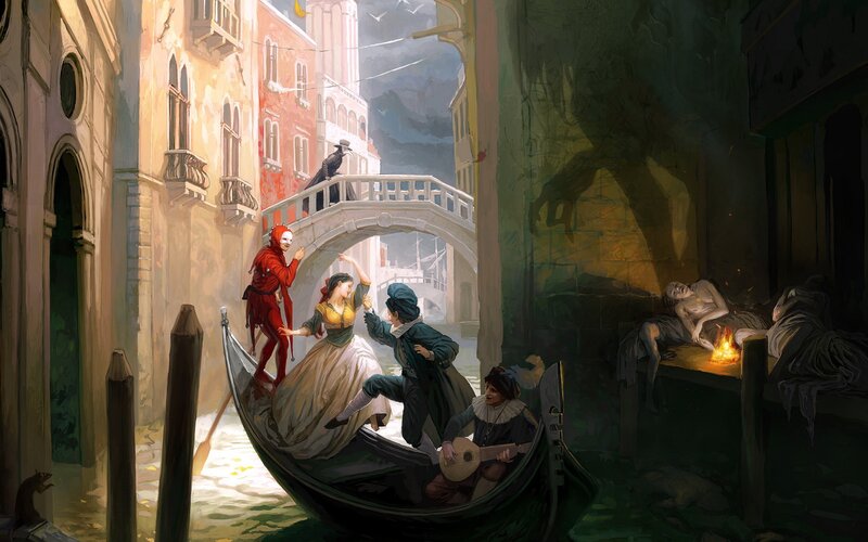 Venetian gondola scene at night