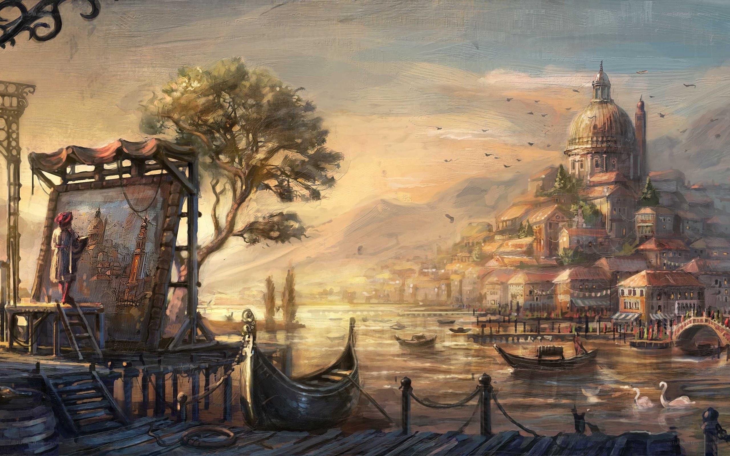 Venetian harbor at sunset