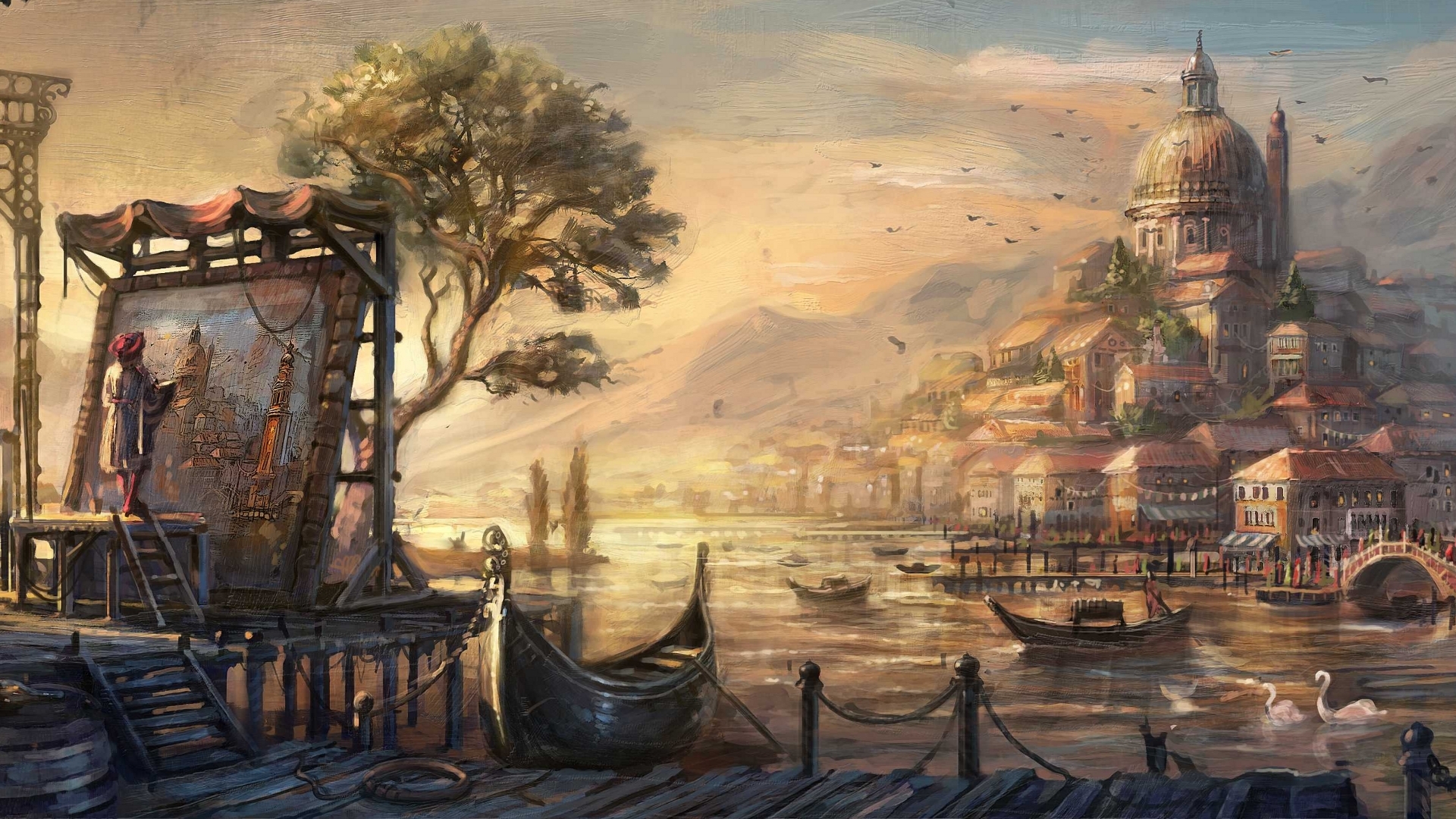 Venetian harbor at sunset