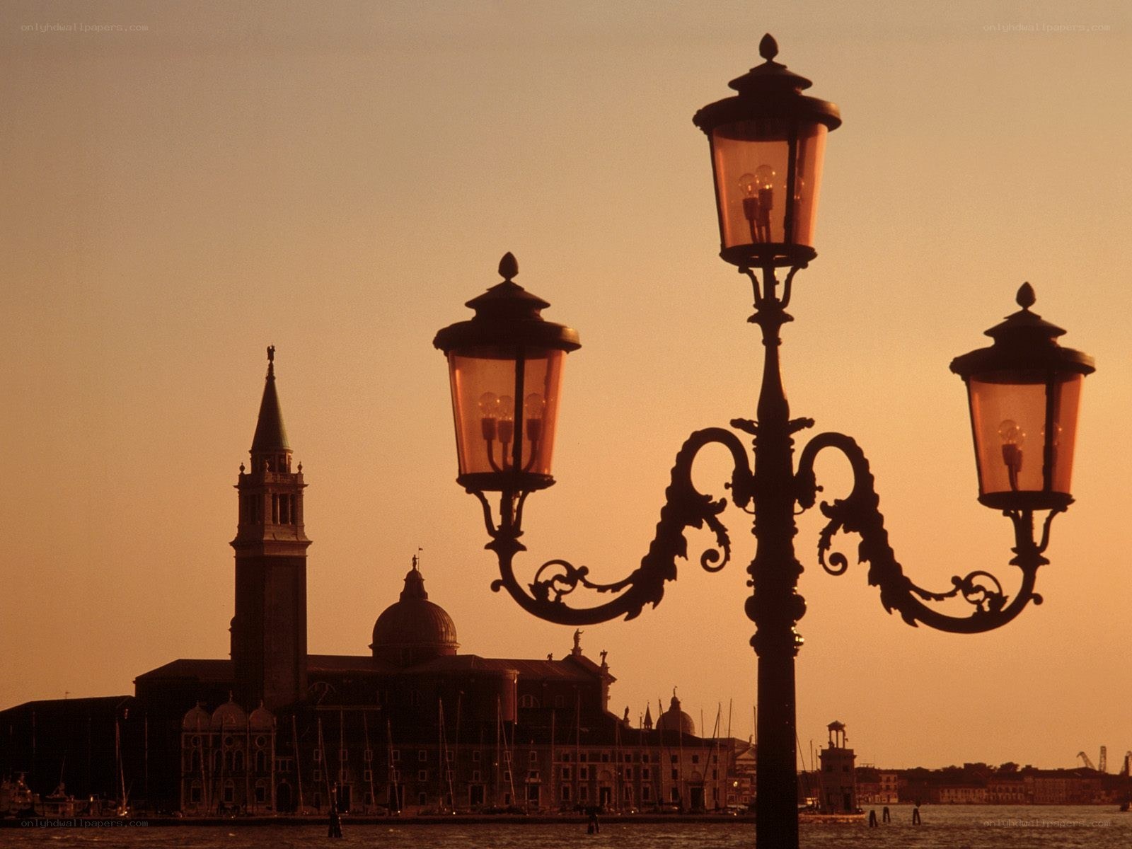 Venetian lamp post at sunset