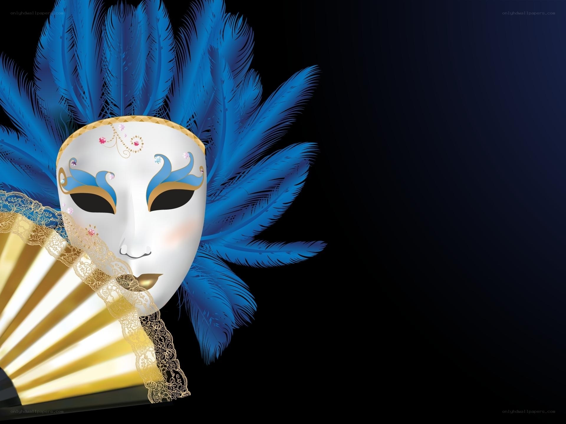 Venetian mask with blue feathers