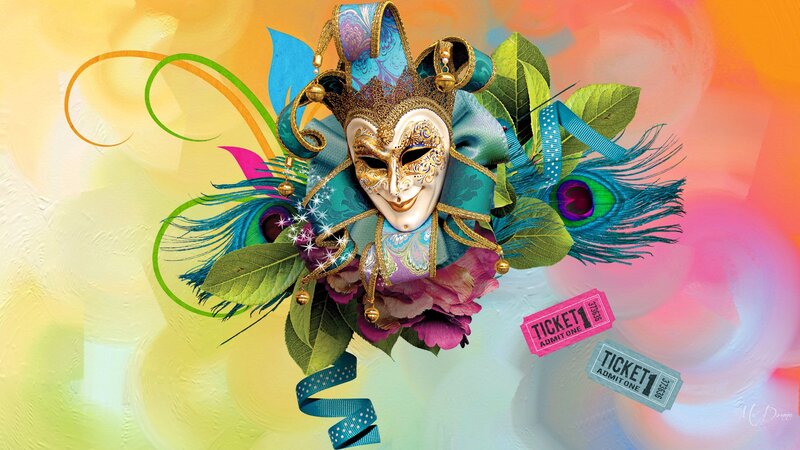 Venetian Mask with Feathers — Blue, Festive