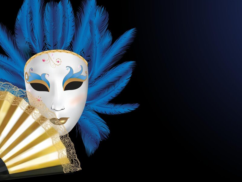 Venetian Mask with Feathers — Blue