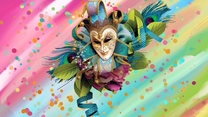 Venetian Mask with Feathers — Pink