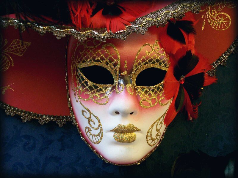 Venetian Mask with Feathers — White, Dramatic