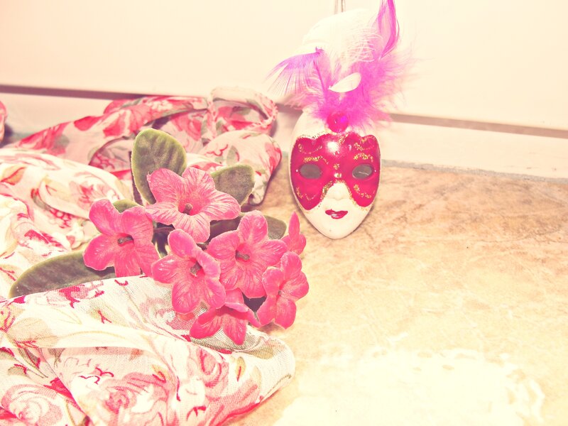 Venetian Mask with Flowers — Pink