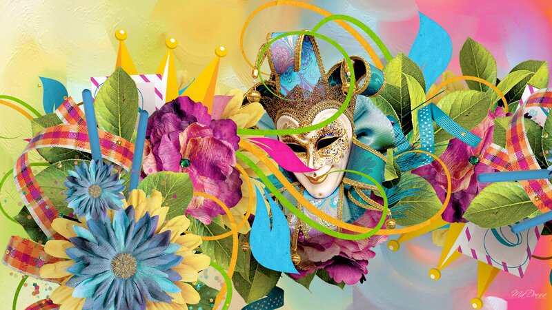 Venetian Mask with Flowers — Yellow