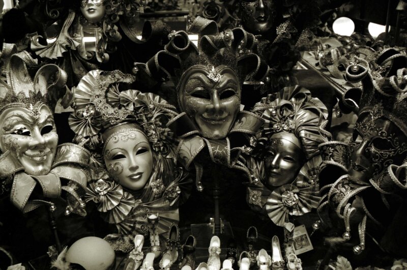 Venetian masks on display