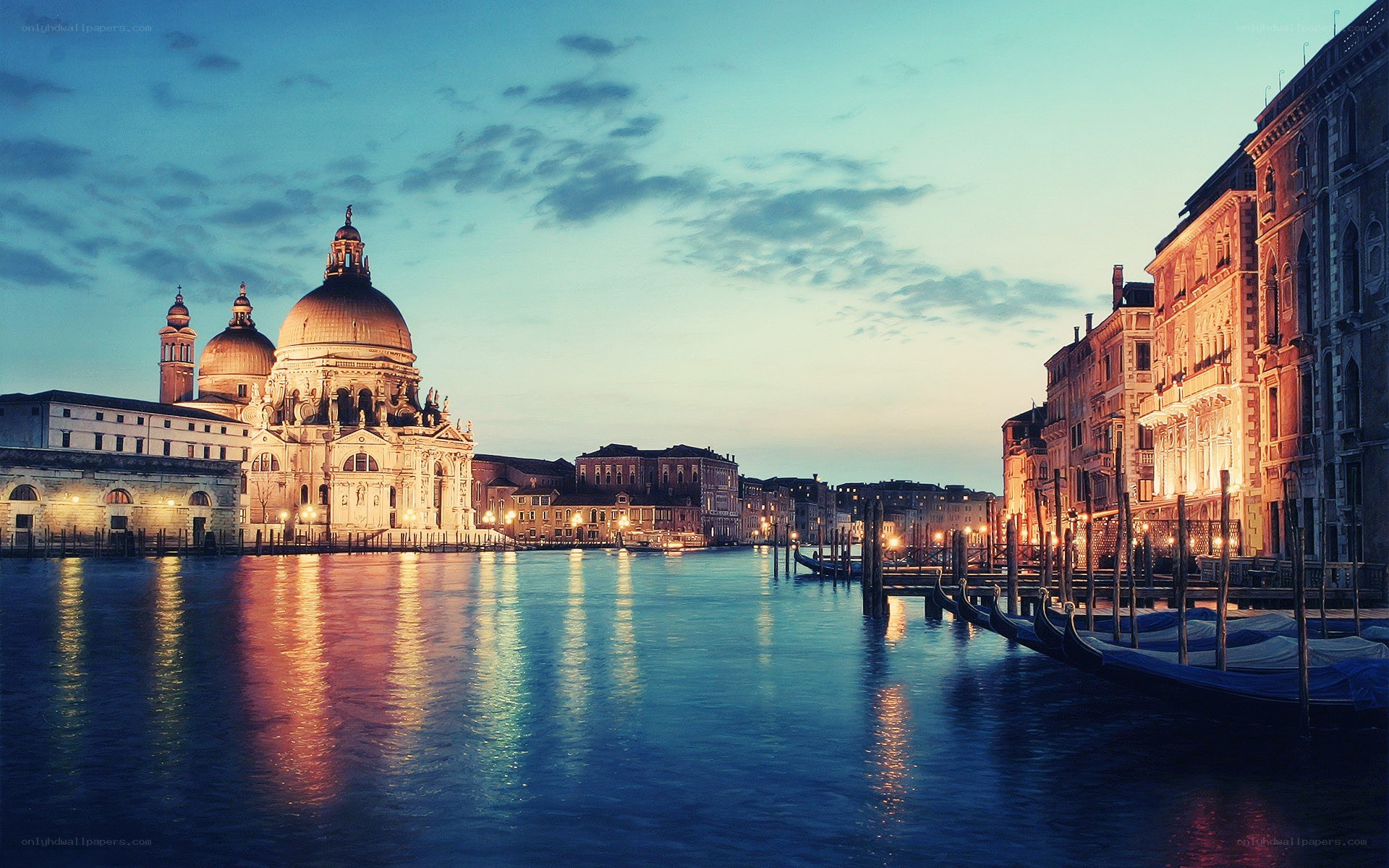 Venice at dusk with basilica