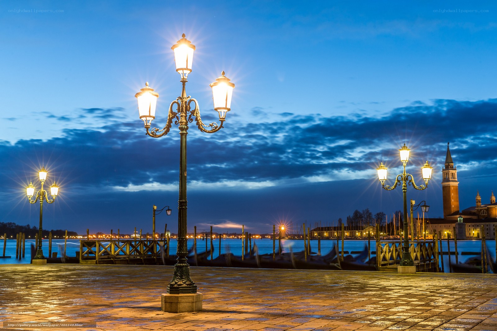 Venice at dusk with lampposts
