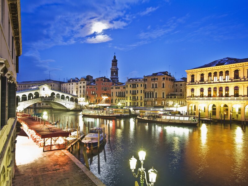 Venice at dusk with Rialto Bridge