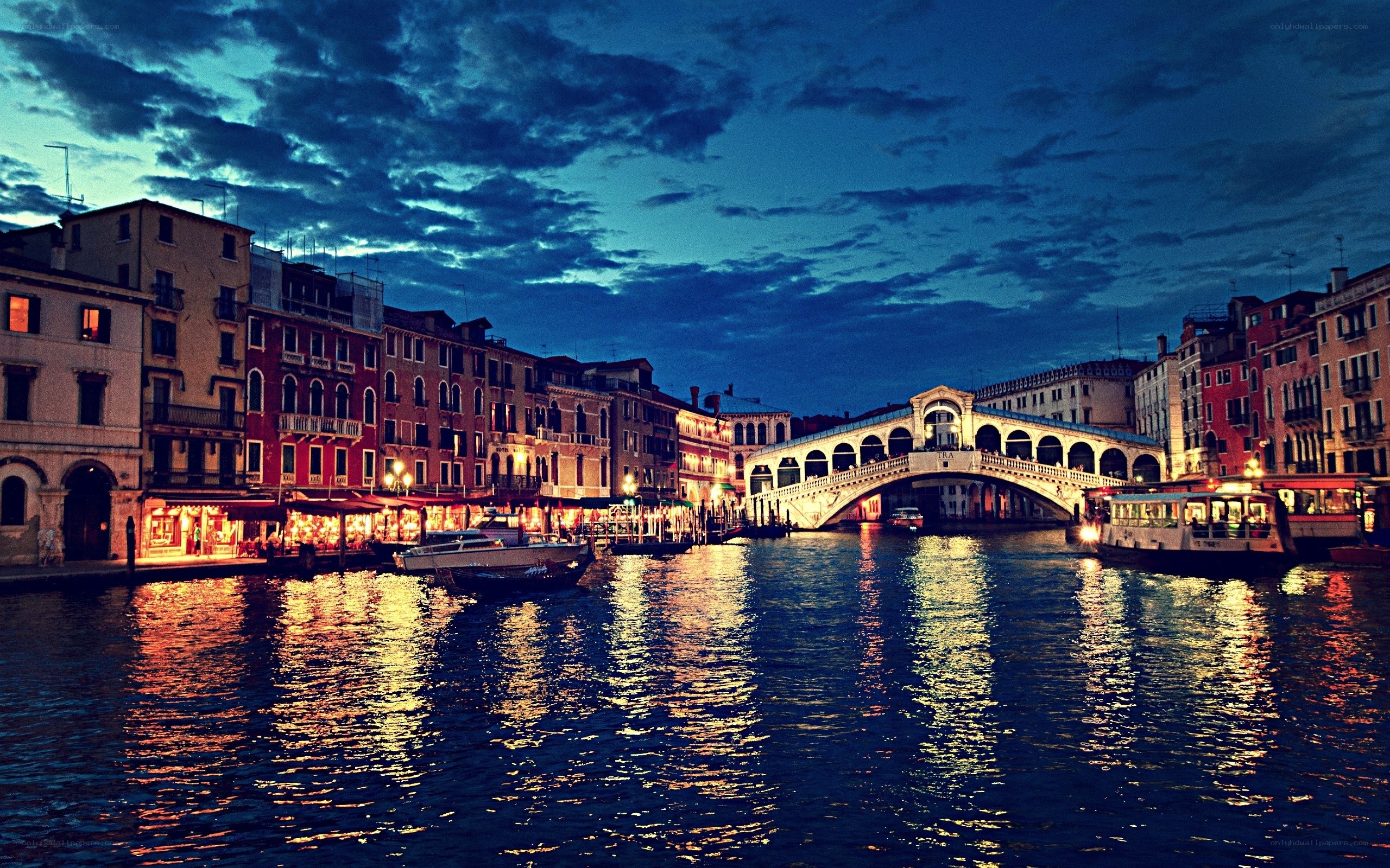 Venice at dusk with Rialto Bridge