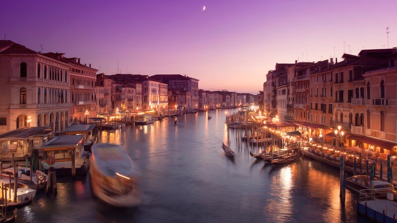 Venice Canal at Dusk — Purple, Serene, Sunset