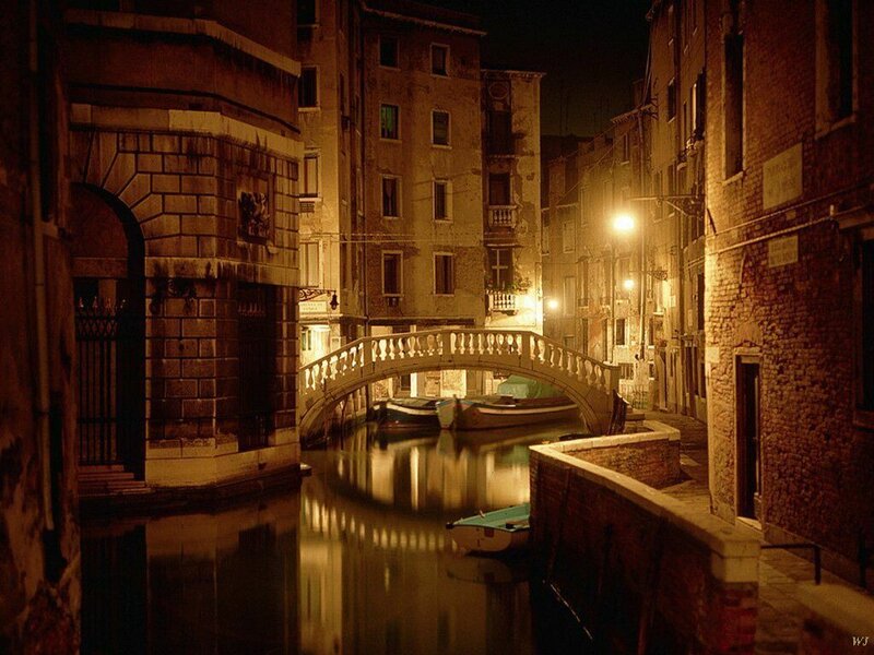 Venice canal at night