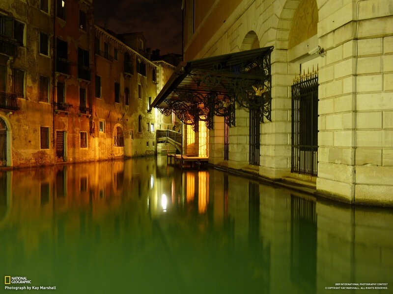 Venice canal at night