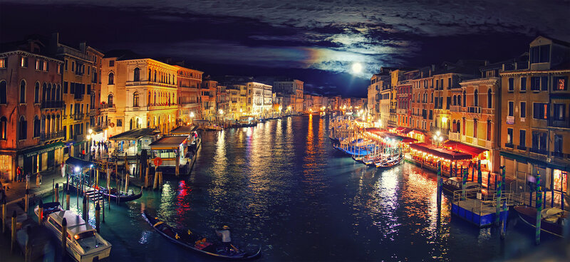 Venice Canal at Night — Blue, Dramatic