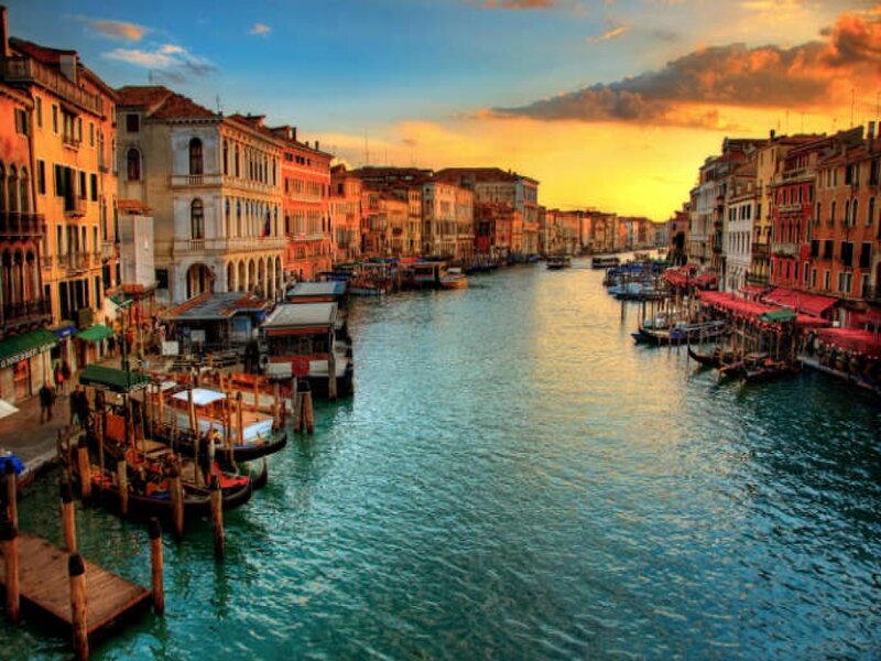 Venice Canal at Sunset — Blue, Serene, Photograph