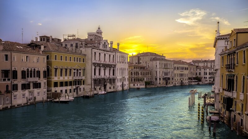 Venice Canal at Sunset — Blue, Serene