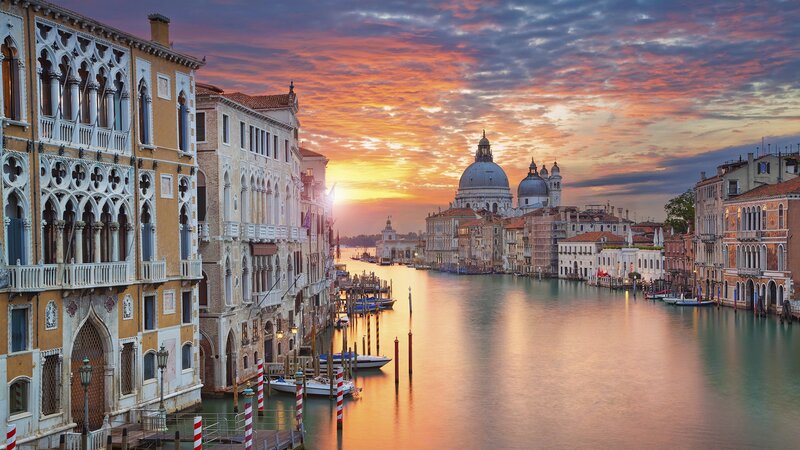 Venice Canal at Sunset — Orange, Serene, Photograph