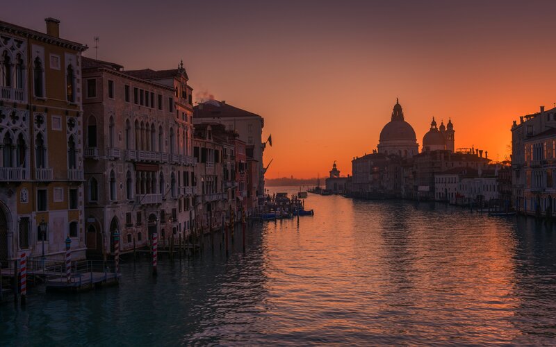 Venice Canal at Sunset — Orange, Serene