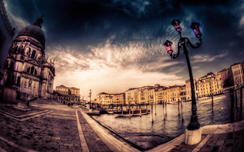Venice Canal Scene — Blue, Dramatic, Sunset