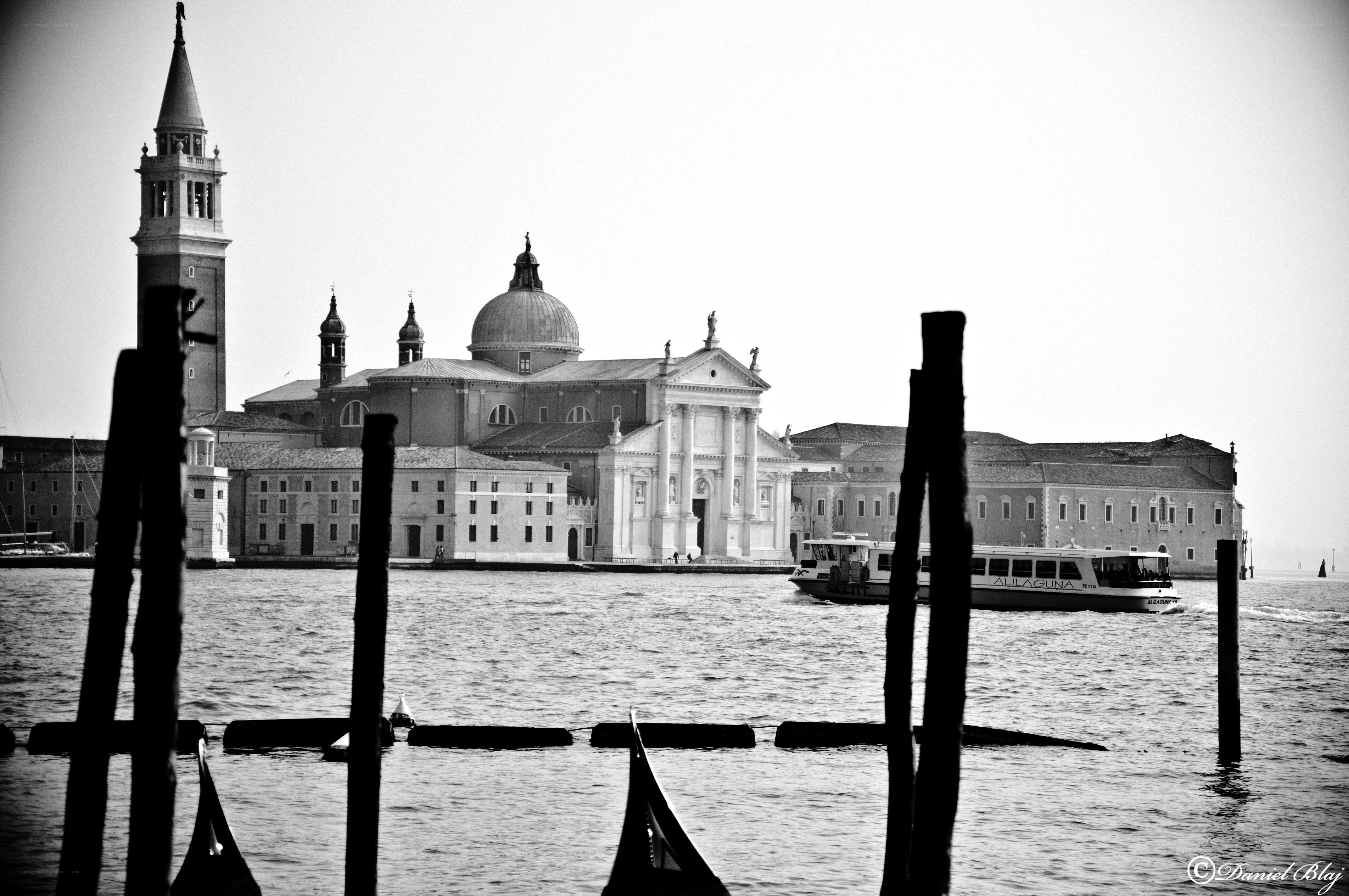 Venice canal scene with gondolas