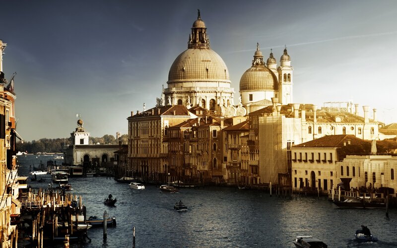 Venice canal with basilica