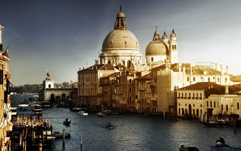 Venice Canal with Basilica — Blue, Serene, Afternoon