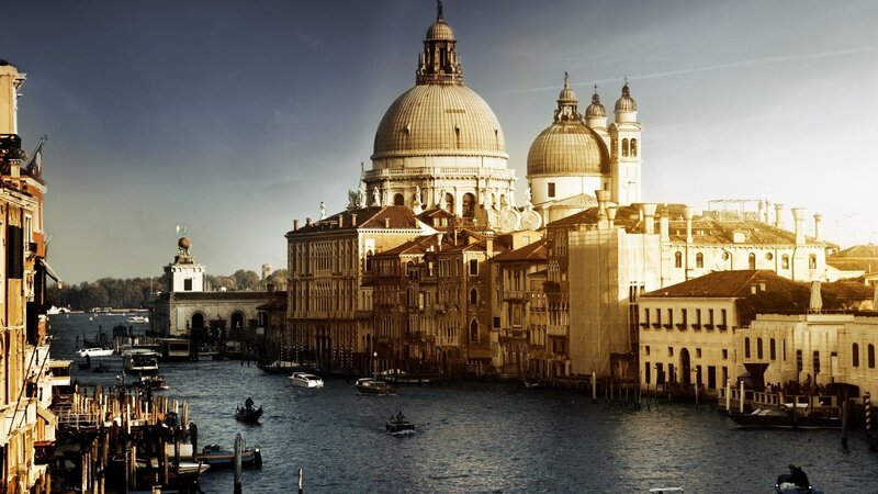 Venice Canal with Basilica — Blue, Serene