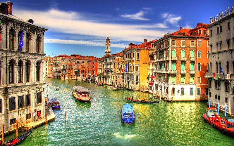 Venice canal with boats