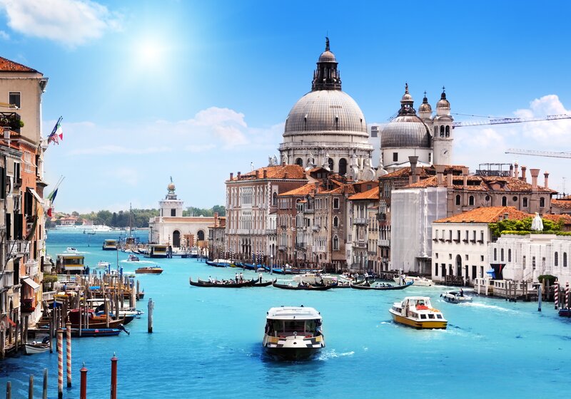 Venice Canal with Boats — Blue, Bright