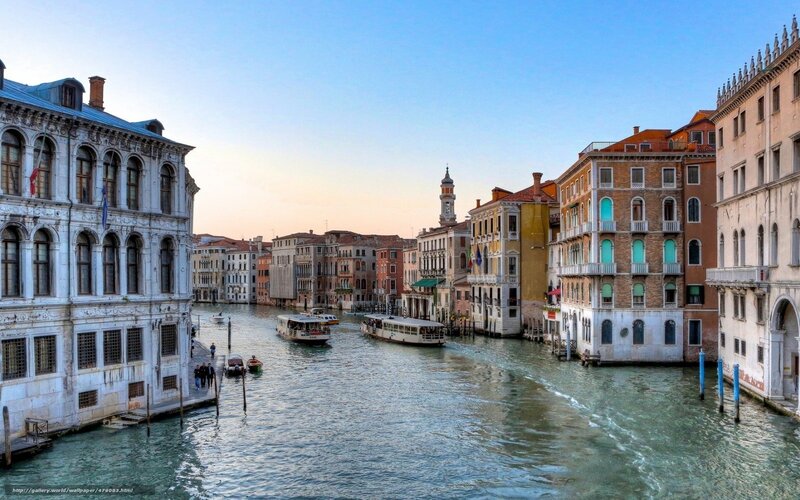 Venice Canal with Boats — Blue, Serene, Sunset