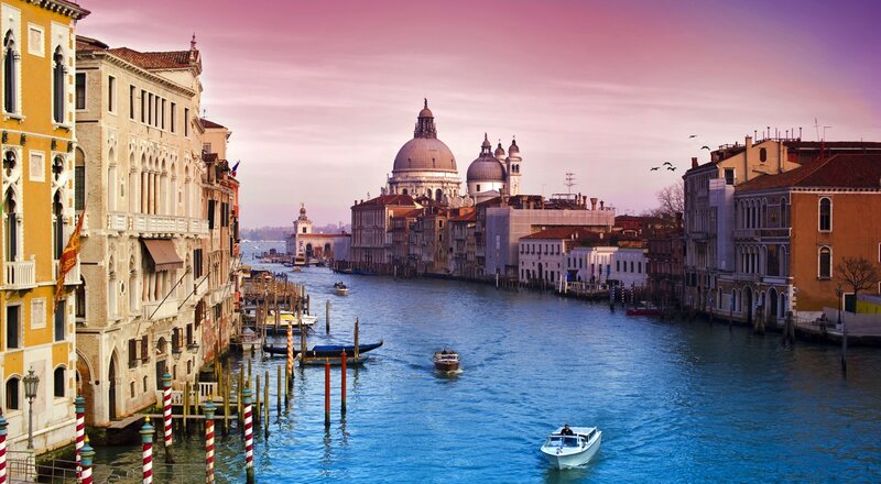 Venice Canal with Boats — Blue, Serene