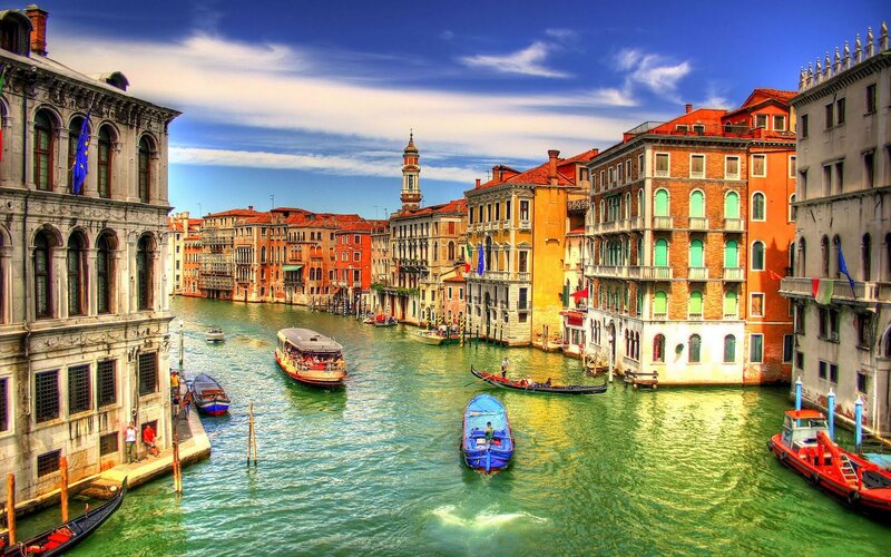 Venice Canal with Boats — Blue, Vibrant